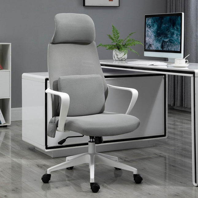 Ergonomic gaming chair with massage, swivel, gray nylon