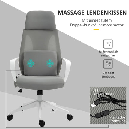 Ergonomic gaming chair with massage, swivel, gray nylon
