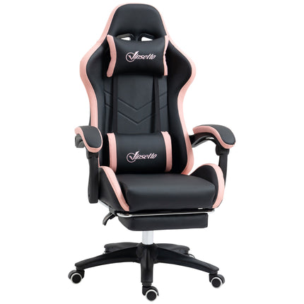 Gaming Chair With Footrest, 135 Recline, Pink and Black