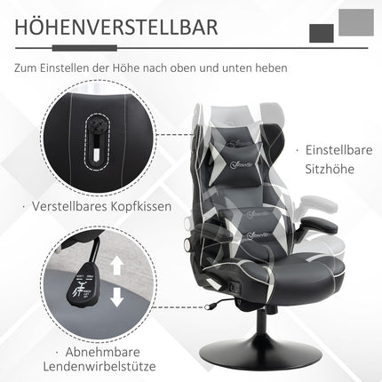 Ergonomic gaming chair with speakers, adjustable height, artificial leather