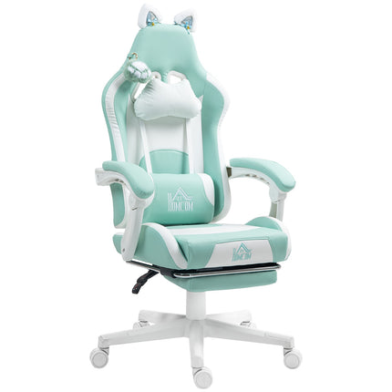 Gaming Chair with Cat Ears, Reclining, Footrest, 120kg Capacity