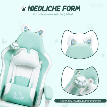 Gaming Chair with Cat Ears, Reclining, Footrest, 120kg Capacity