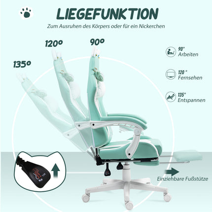 Gaming Chair with Cat Ears, Reclining, Footrest, 120kg Capacity