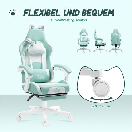 Gaming Chair with Cat Ears, Reclining, Footrest, 120kg Capacity