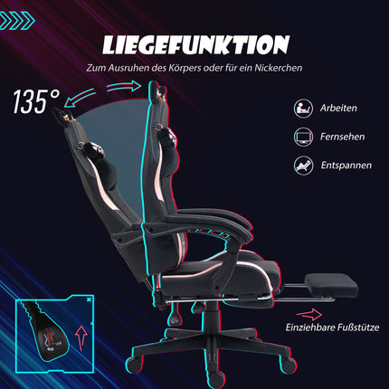 Gaming Chair with Cat Ears, Reclining, Footrest, Pink/Black