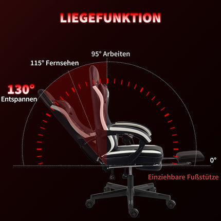 Gaming Chair with Footrest, Headrest & Cushion, Black/White