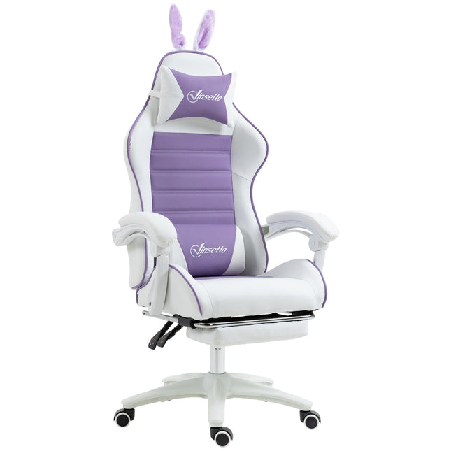 Gaming Chair with Footrest, Lumbar Support, Purple