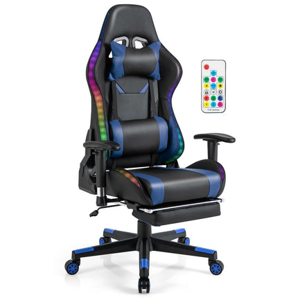 Gaming Chair with RGB LED Lights & Retractable Footrest Ergonomic Office Chair Blue