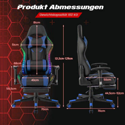 Gaming Chair with RGB LED Lights & Retractable Footrest Ergonomic Office Chair Blue