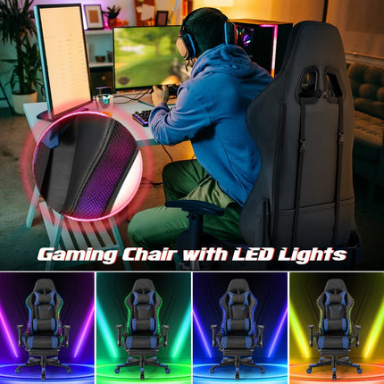 Gaming Chair with RGB LED Lights & Retractable Footrest Ergonomic Office Chair Blue