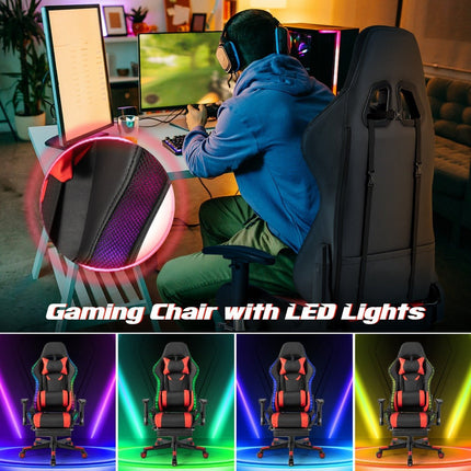 Gaming Chair with RGB LED Lights & Retractable Footrest Ergonomic Office Chair Red