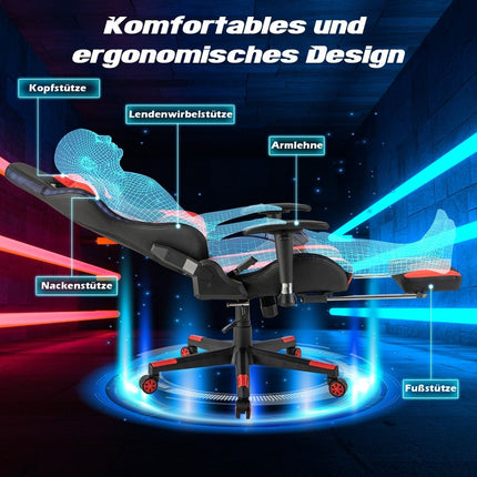 Gaming Chair with RGB LED Lights & Retractable Footrest Ergonomic Office Chair Red