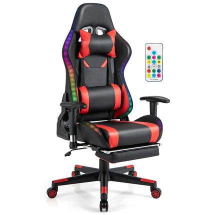 Gaming Chair with RGB LED Lights & Retractable Footrest Ergonomic Office Chair Red