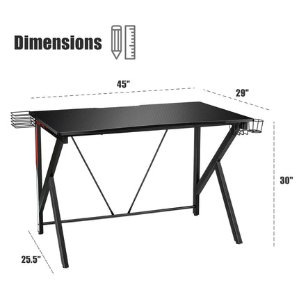Gaming Desk 115 x 73 cm, K-Frame, Cup Holder, Storage