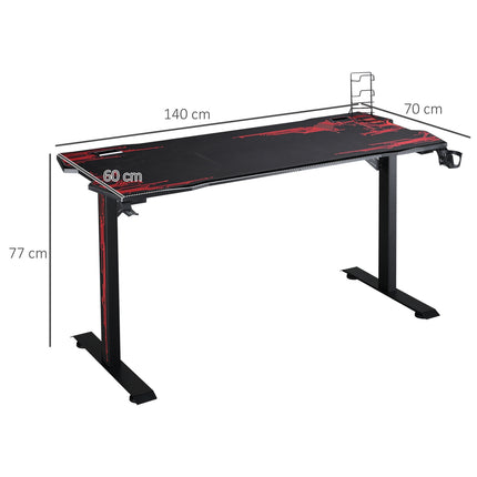 Game table with headphone hook, cup holder and mouse pad
