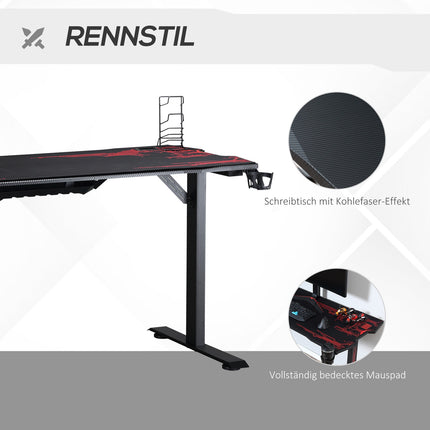 Game table with headphone hook, cup holder and mouse pad