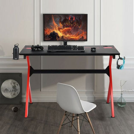 Gaming Desk, R-Shaped, Headphone Hook, Cup Holder, 115cm