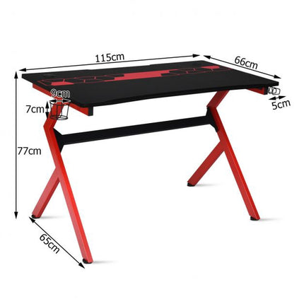 Gaming Desk, R-Shaped, Headphone Hook, Cup Holder, 115cm