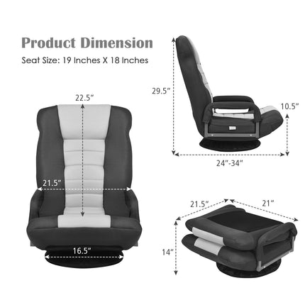 Gaming Floor Chair – 360 Swivel, Foldable Backrest, Gray