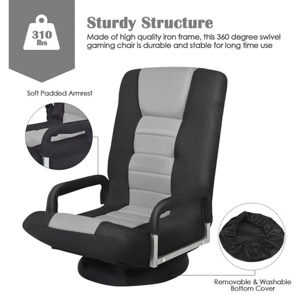 Gaming Floor Chair – 360 Swivel, Foldable Backrest, Gray