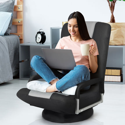 Gaming Floor Chair – 360 Swivel, Foldable Backrest, Gray
