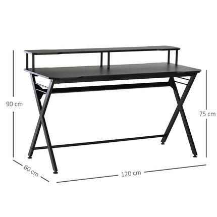 Game table with headphone hook, black steel & MDF, 120x60x90 cm