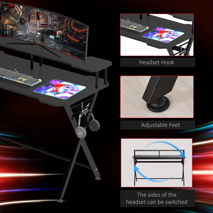 Game table with headphone hook, black steel & MDF, 120x60x90 cm
