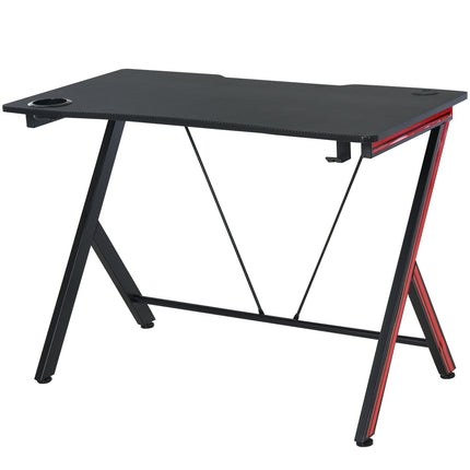 Game table with headphone hook, cup holder, black