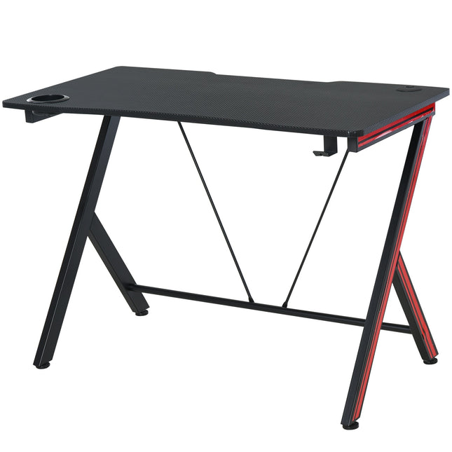 Game table with headphone hook, cup holder, black