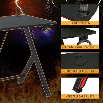 Game table with headphone hook, cup holder, black