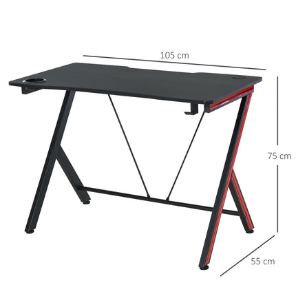Game table with headphone hook, cup holder, black