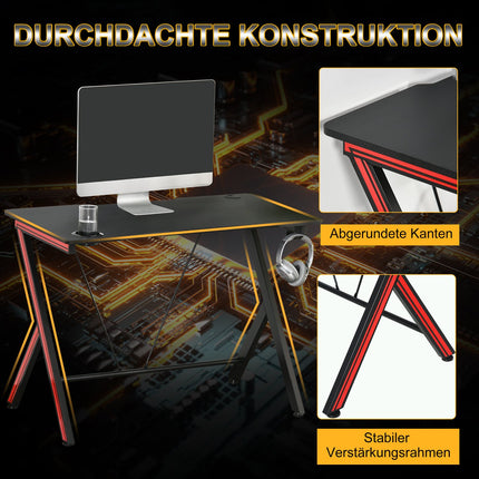 Game table with headphone hook, cup holder, black