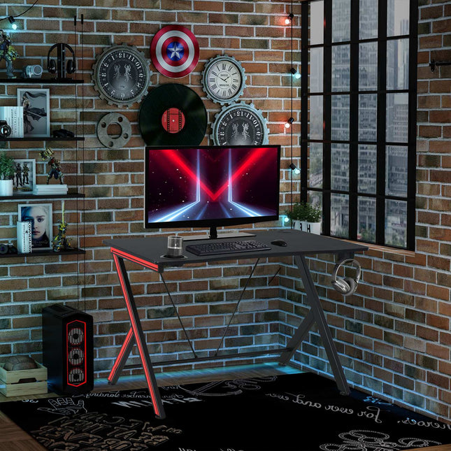 Game table with headphone hook, cup holder, black