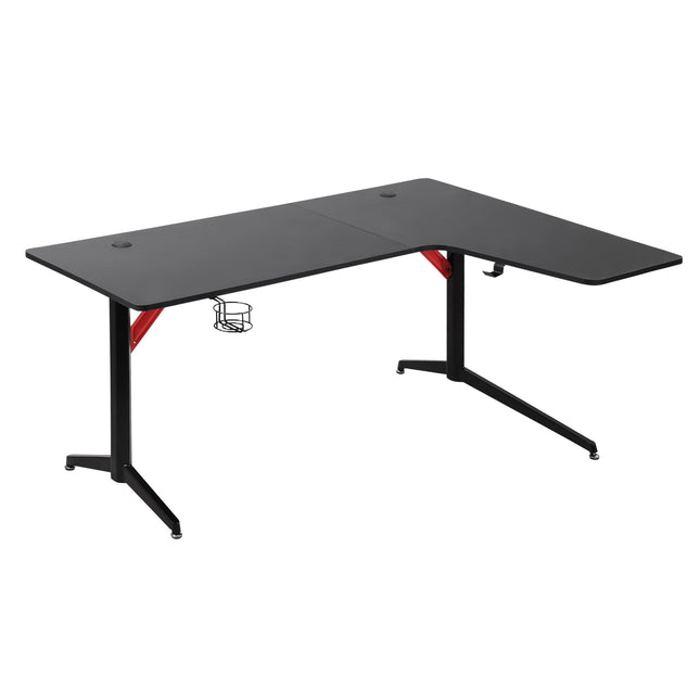 Game table with headphone hook & cup holder, black-red