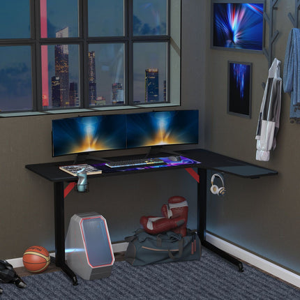 Game table with headphone hook & cup holder, black-red