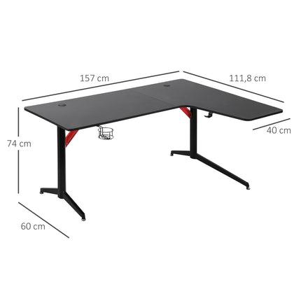 Game table with headphone hook & cup holder, black-red