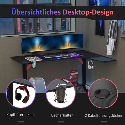 Game table with headphone hook & cup holder, black-red