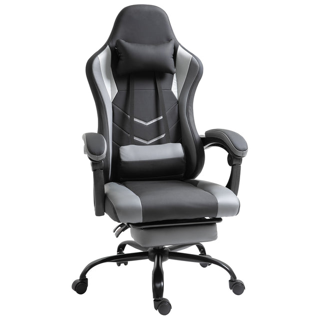 Ergonomic gaming chair, adjustable headrest & lumbar support