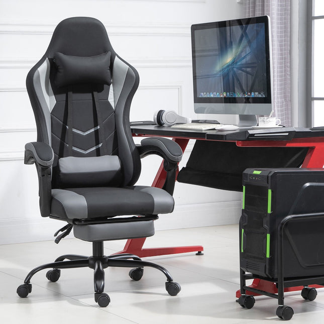 Ergonomic gaming chair, adjustable headrest & lumbar support
