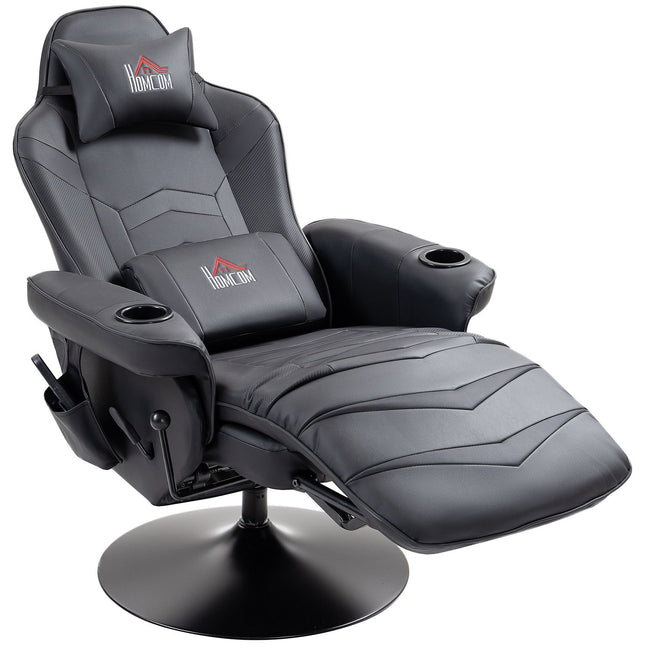 Gaming chair with massage and footrest, black leather look