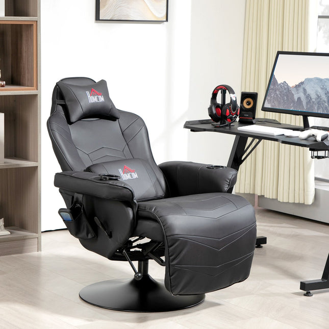 Gaming chair with massage and footrest, black leather look