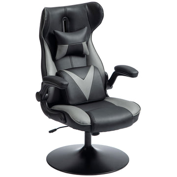 Ergonomic gaming chair with rocker & lumbar cushion, black/grey