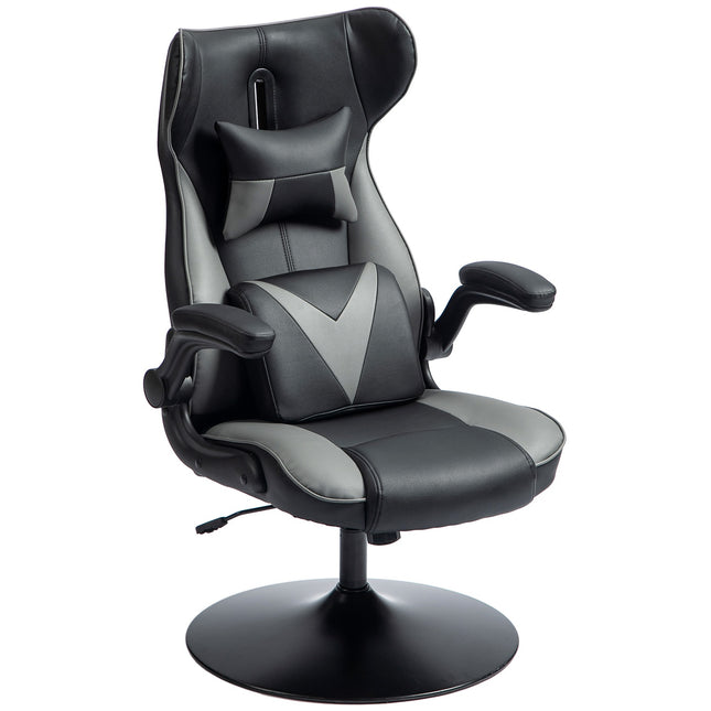 Ergonomic gaming chair with rocker & lumbar cushion, black/grey