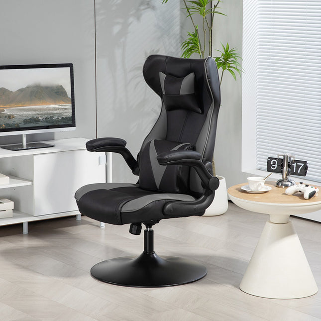 Ergonomic gaming chair with rocker & lumbar cushion, black/grey
