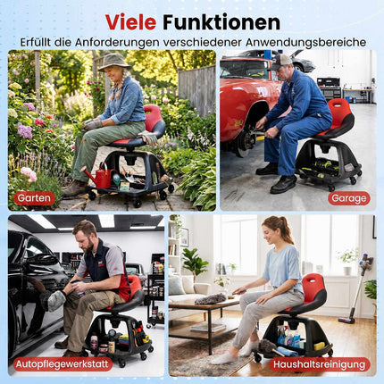 Garage Mechanic Stool Seat, 330 LBS, Red, Tool Tray