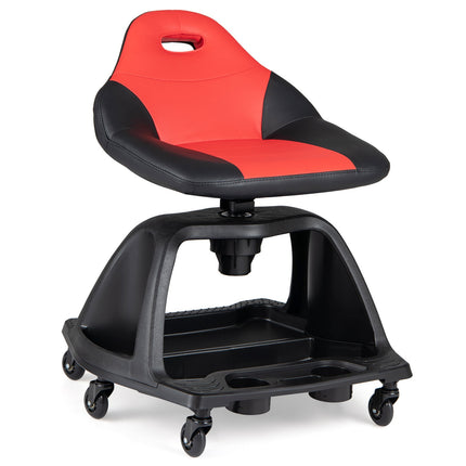 Garage Mechanic Stool Seat, 330 LBS, Red, Tool Tray