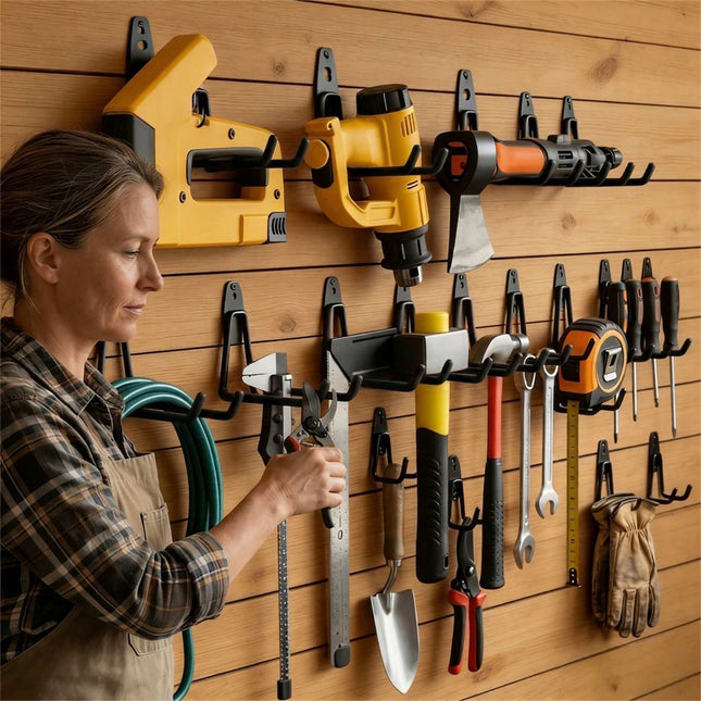 Garage Wall Hooks Set, 12-Piece PVC-Coated with Straps