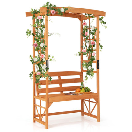 Garden Arbor Pergola With 2-Seat Bench, 6.2 Ft, Fir Wood
