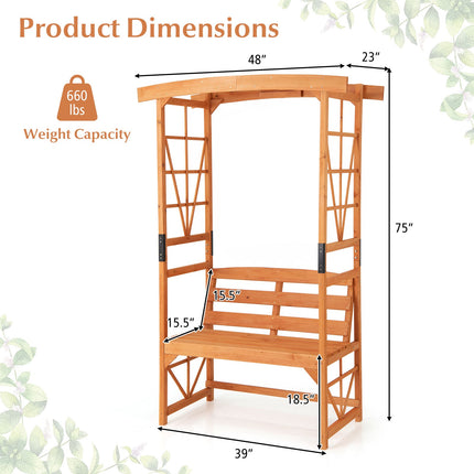 Garden Arbor Pergola With 2-Seat Bench, 6.2 Ft, Fir Wood