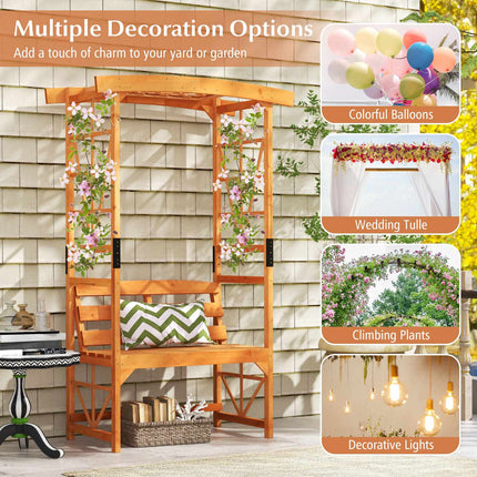 Garden Arbor Pergola With 2-Seat Bench, 6.2 Ft, Fir Wood